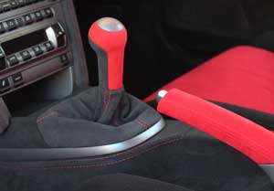 designls ltd car interior porsche 911 997 turbo gt2 gt3 alcanatara gear knob in red and grey handbrake red alcantara dashboard grey alcanatara red stitching