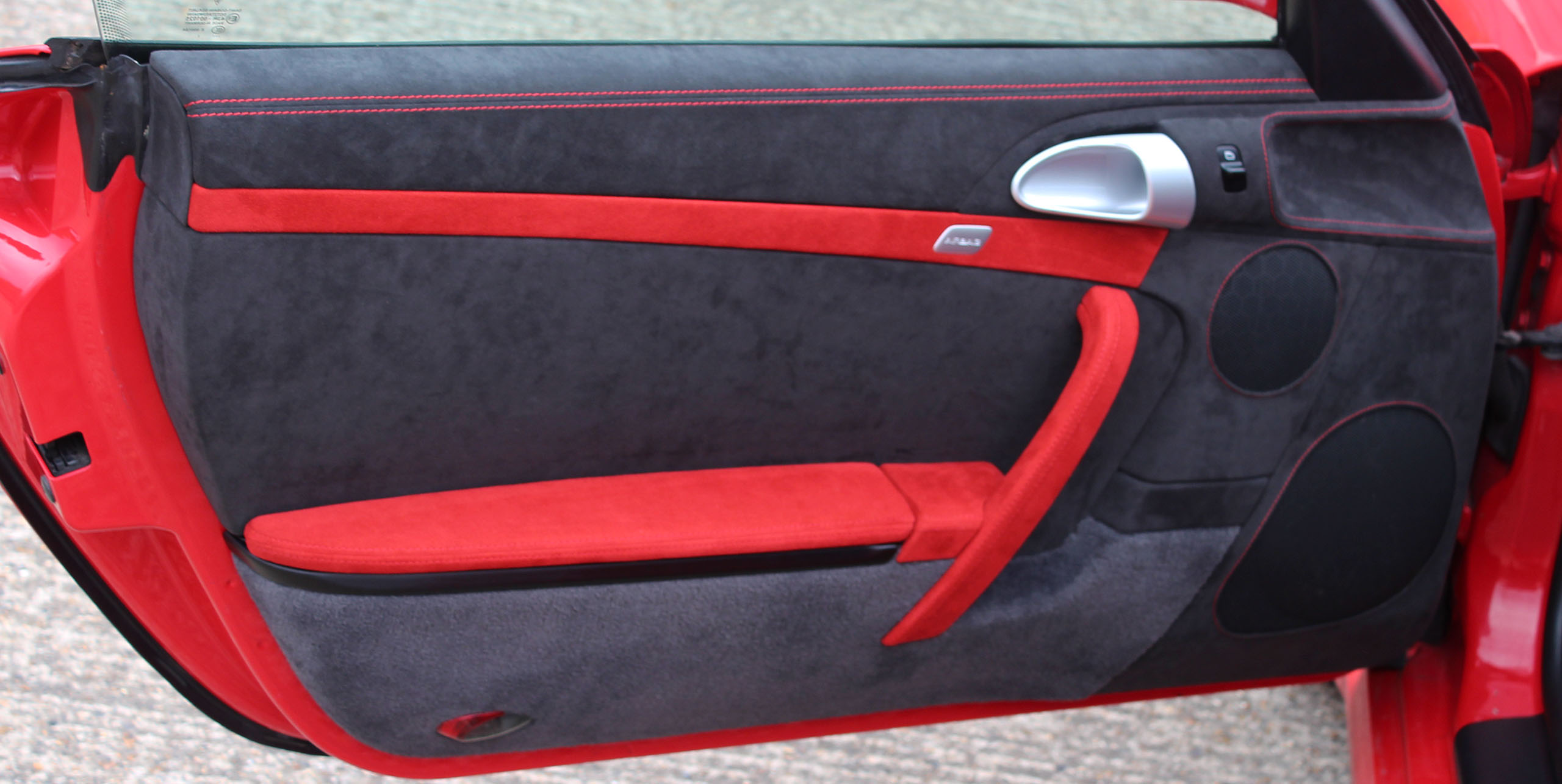 Porsche 911 997 gt3 door card panel re trim Alcantara red armrest grab handle by Designls