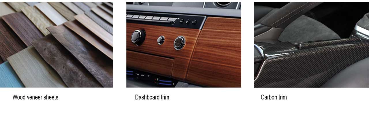 designls ltd wood veneer & carbon trim services image collage left wood veneer sheep selection centre dashboard instrument and switch panel finished in mahogany  wood left porsche 911 997 centre console laminated in hight gloss carbon fibre (fibre) surrey, london, uk